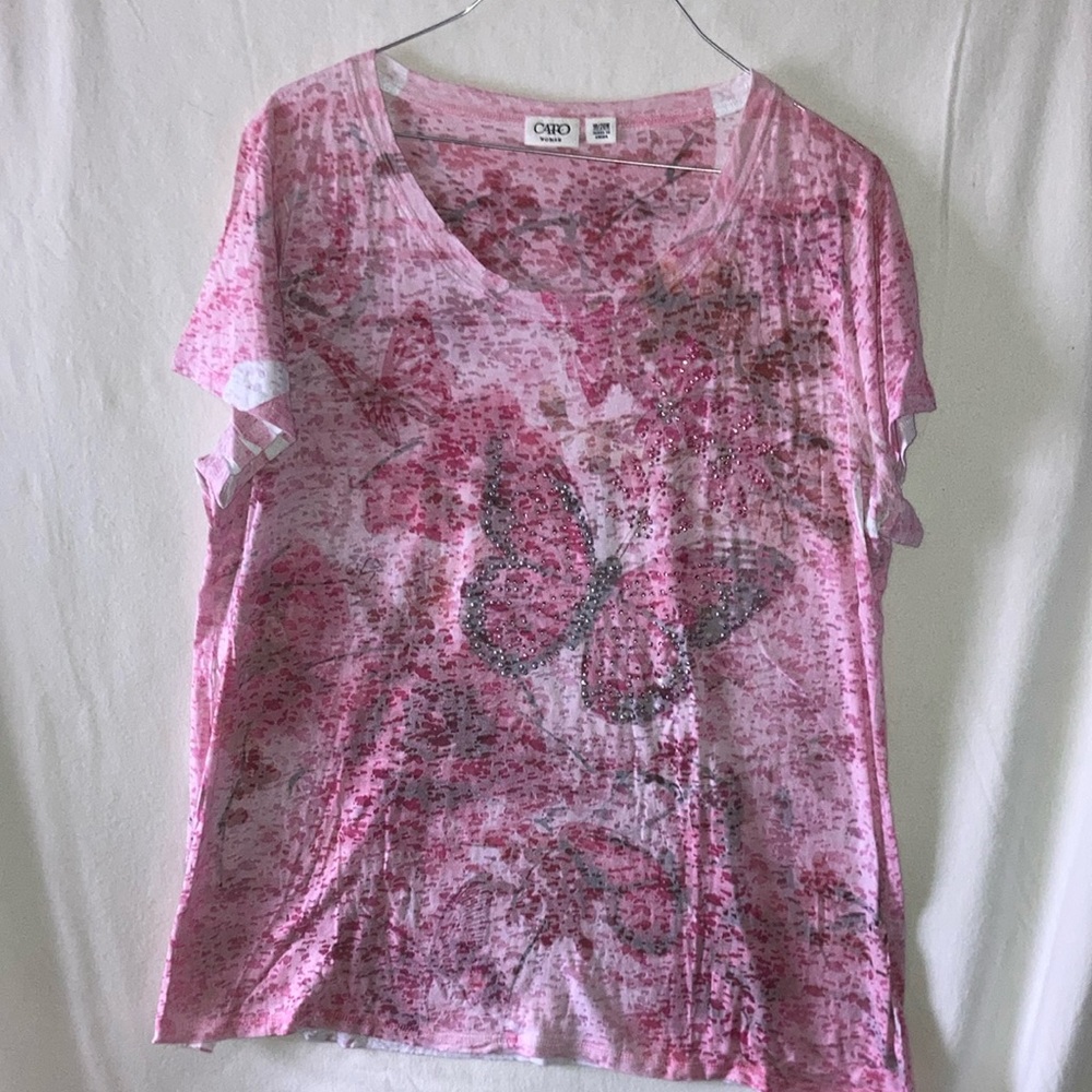 Cato Woman  Pink Butterfly Print Women's Top